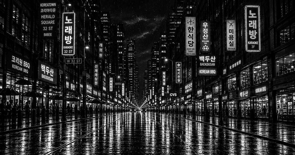 Paisagem urbana noturna em preto e branco para a matéria sobre A Garota de Seul